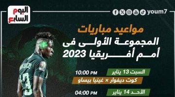 رياضة – مواعيد مباريات المجموعة الأولى فى كأس أمم أفريقيا 2023.. إنفوجراف