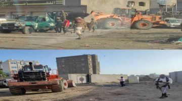 وحدة حماية الأراضي بالعاصمة عدن تُزيل بناء عشوائي من أحد الشوارع