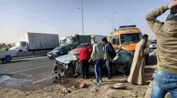 إصابة 15 شخصًا في حادث تصادم سيارتين أعلى طريق مصر الإسكندرية الصحراوي